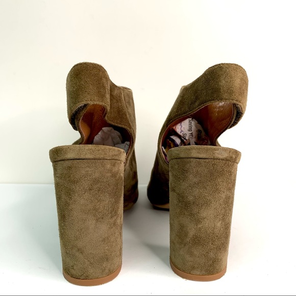 Anthropologie Jeffrey Campbell Baltimore Peep Toe Suede Ankle Booties Olive Sz 7 - Picture 4 of 10